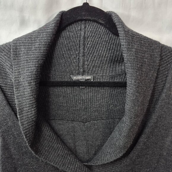 Eileen Fisher Sweater Womens S Gray Wool Sweater Vest Pullover V Neck Cowl Neck - Picture 4 of 6